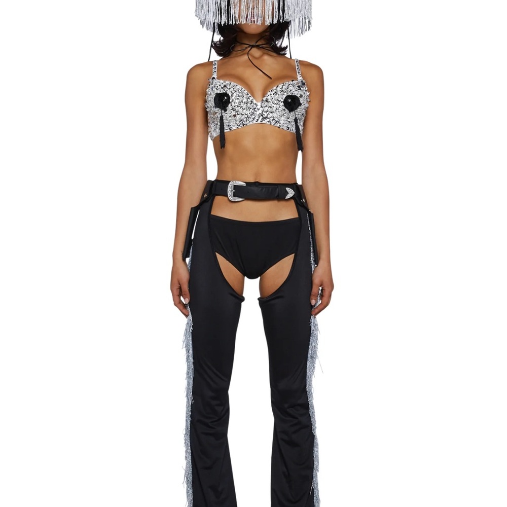Dolls Kill Black and Silver Fringe halloween costume brand new never worn